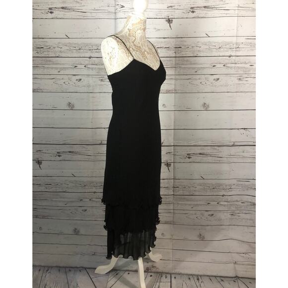 Y2K Ann Taylor Silk tiered Formal Black Spaghetti strap Dress size 4 - Picture 6 of 12